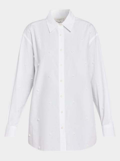 Lafayette 148 New York Oversized Embroidered Polka Dot Poplin Shirt