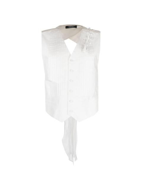 crystal-embellished pleated V-neck top