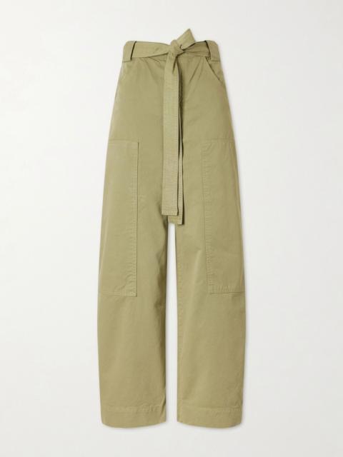 JAMIE HALLER The Karate cropped belted cotton-twill wide-leg pants Army green