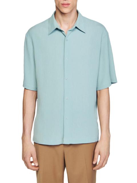Sandro New Pleated Short Sleeve Button-Up Shirt