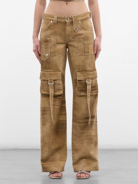 Blumarine Beige Printed Denim Cargo Jeans