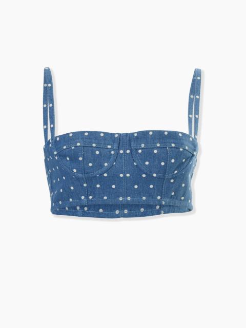 CAROLINA HERRERA Polka Dot Denim Cropped Bustier Top