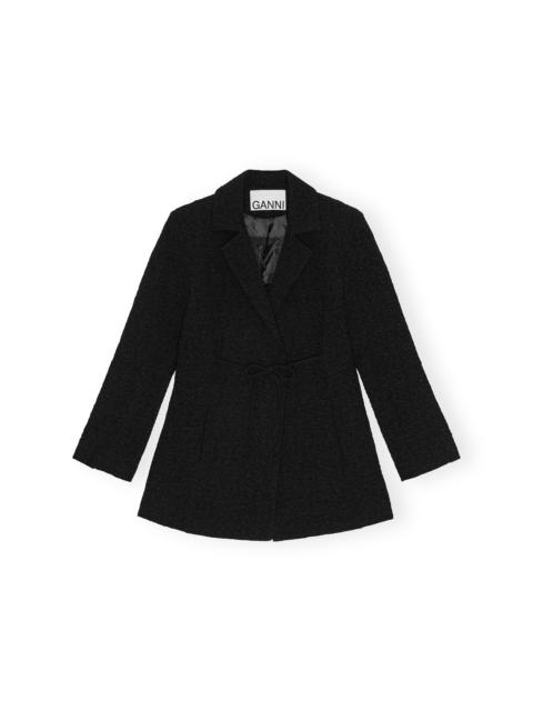 GANNI BLACK TEXTURED SUITING TIE STRING BLAZER