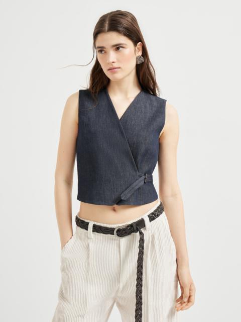 Brunello Cucinelli Cotton denim-effect twill vest with monili