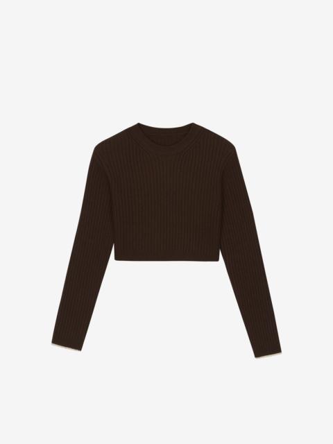 The Frankie Shop Ritsem Cropped Ribbed Wool Sweater - Dark Brown
