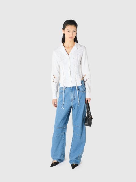 Marine Serre REGENERATED HOUSEHOLD LINEN LACED LS SHIRT