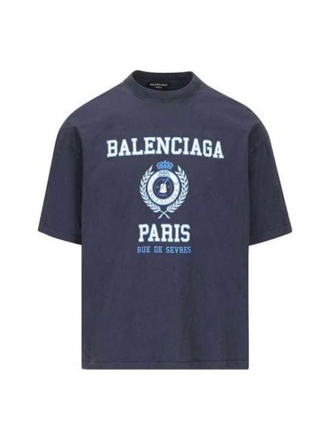 Balenciaga Varsity Logo Short Sleeve T-Shirt 'Navy' 612966TMV954140