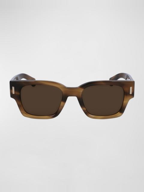 FERRAGAMO Men's Rivets Acetate Rectangle Sunglasses, 52mm