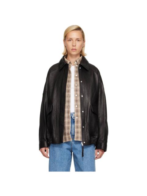RÓHE Black Grain Aviator Leather Jacket