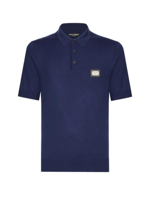 Wool polo-shirt with branded tag