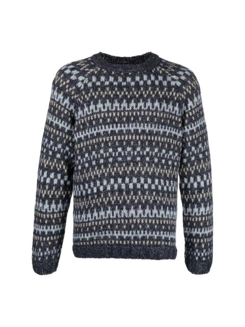 patterned intarsia-knit crew-neck jumper