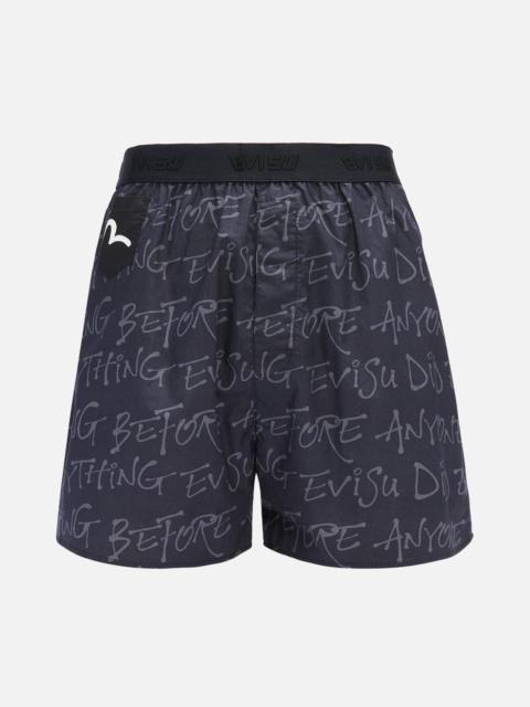 EVISU ALLOVER SLOGAN AND DAICOCK PRINT BOXER SHORTS