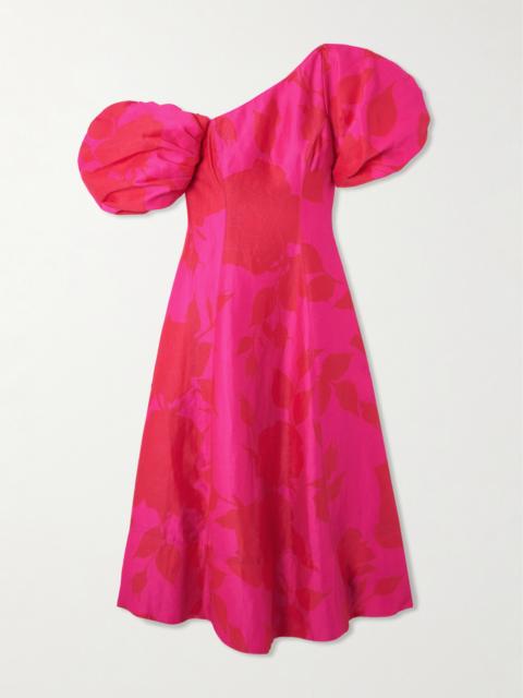 Aje. Arista Tulip One-shoulder Floral-print Linen-blend Midi Dress