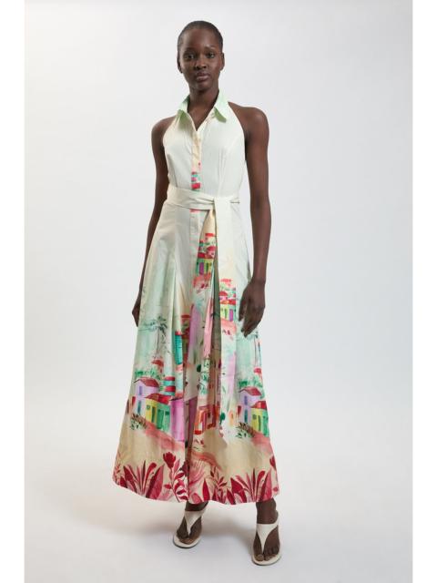 KAREN MILLEN Scenic Print Cotton Sateen Shirt Dress