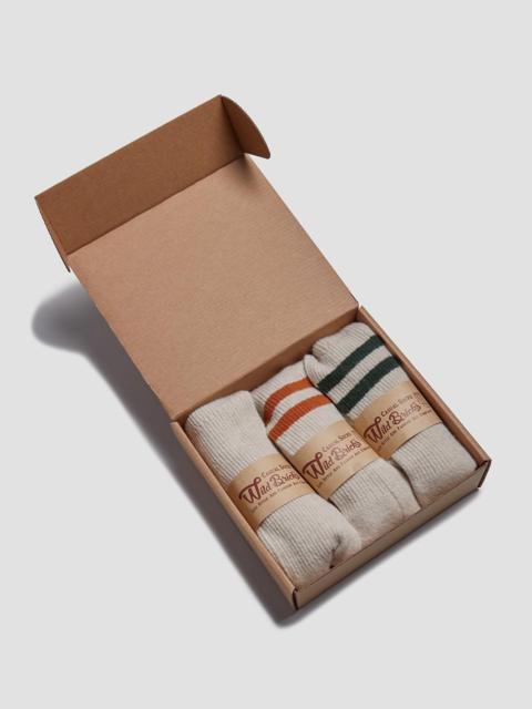 Nigel Cabourn Wild Bricks Wool Vin Tennis Socks Set in Ivory/Orange/Green