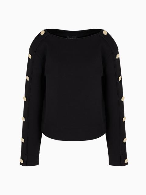 boat-neck sweatshirt with golden buttons