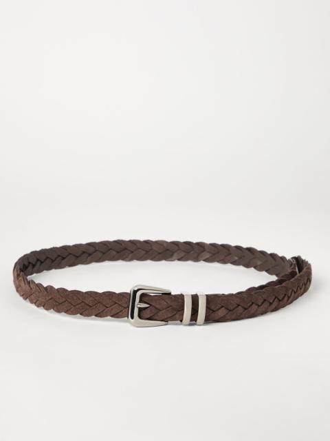 Reversed calfskin braided belt with tip