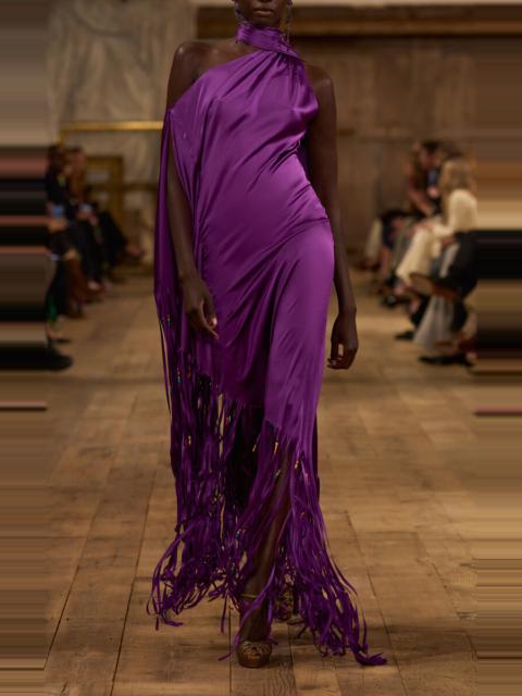 Ralph Lauren Marlee Fringed Silk Maxi Dress purple
