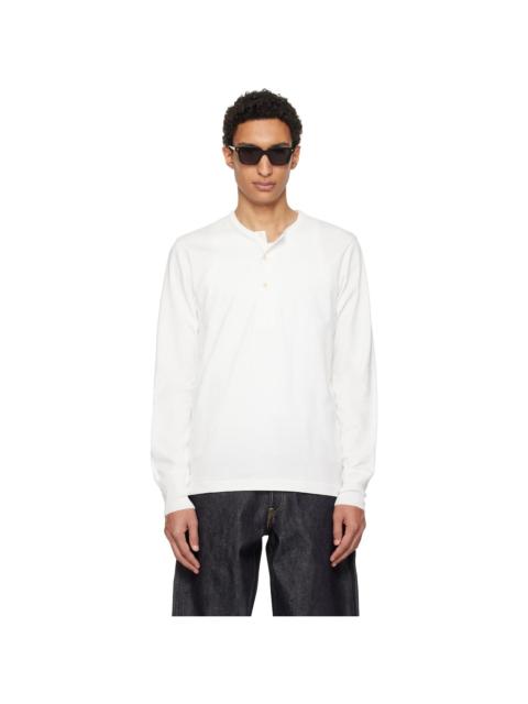 Merz b. Schwanen White 2M06 Mid-Century Machine Refined Fit Long Sleeve Henley