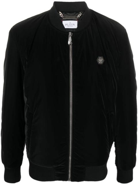 logo-patch zip-up bomber jacket