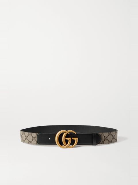 GUCCI Leather-trimmed printed coated-canvas belt