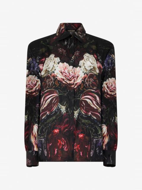 Roberto Cavalli Silk Shirt With Fiammingo Flowers Print