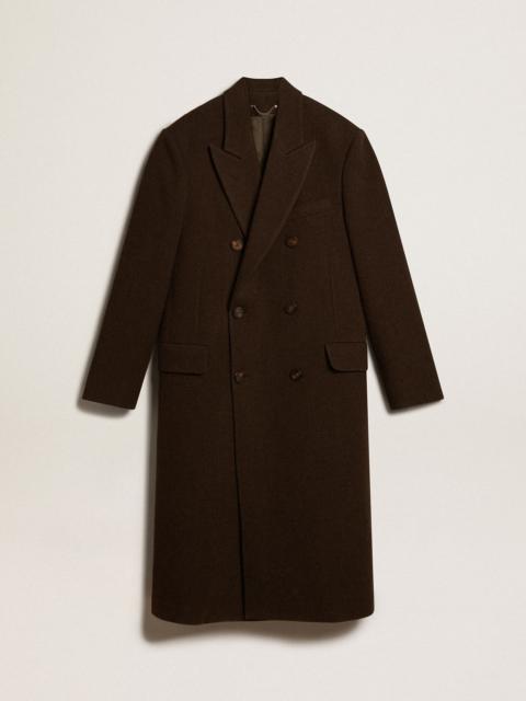 Men’s double-breasted coat in bark-colored wool