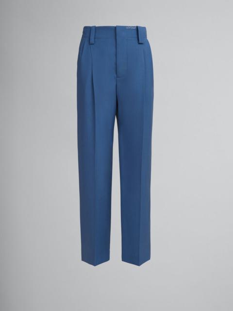 BLUE TROPICAL WOOL PLEATED TROUSERS