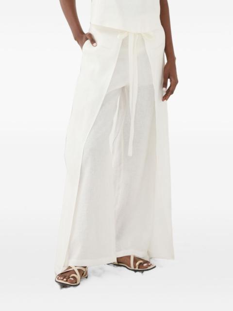 ELEH tie-fastening wrap trousers