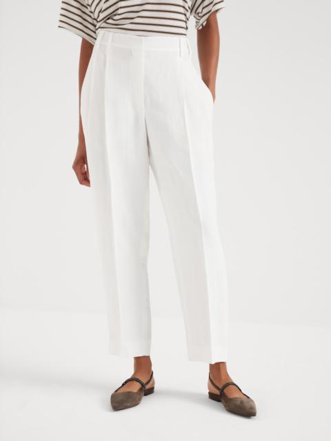 Brunello Cucinelli Viscose and linen fluid twill slouchy trousers with monili