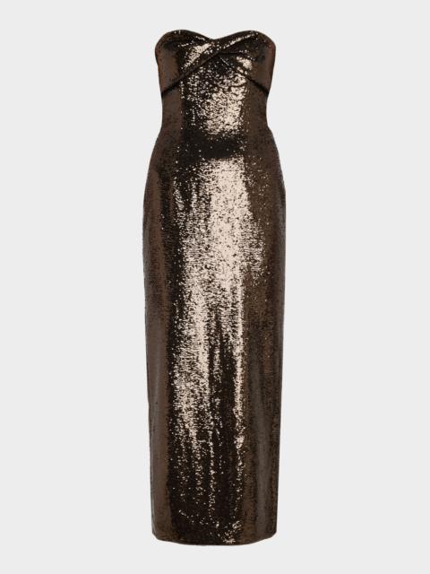 ROLAND MOURET Twist Drape Sequined Ankle Dress