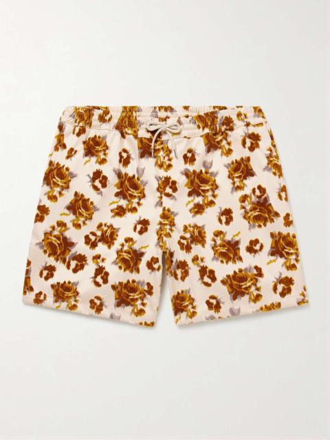 Volta Straight-Leg Flocked Cotton-Twill Drawstring Shorts