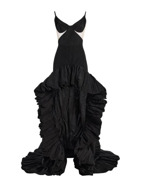 David Koma Ruffled Taffeta Gown black