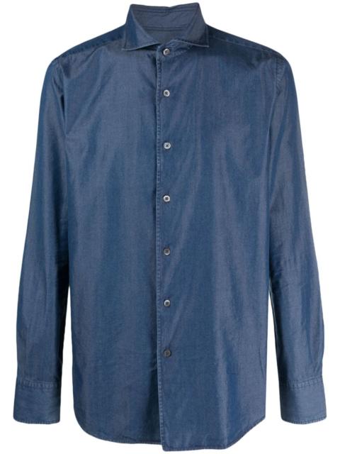 Canali spread-collar cotton-blend shirt