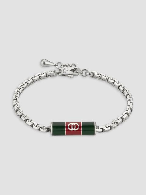 GUCCI Men's Cylindrical Web Chain Bracelet - Silver Green Enamel