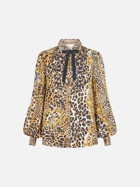 CAMILLA COLLARED SHIRT WITH PINTUCKS LEOPARD LIBERTINE