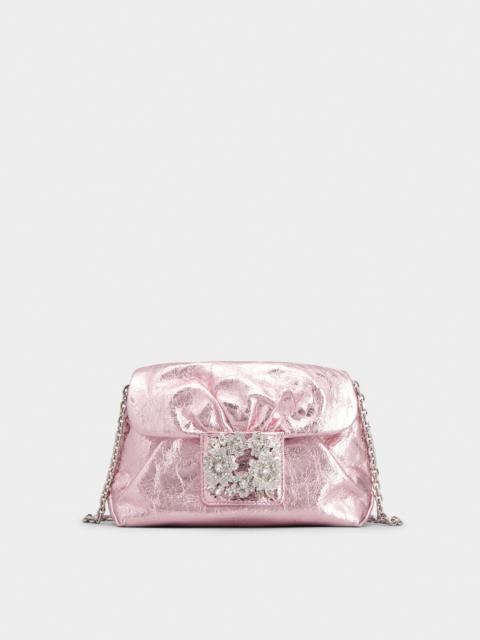 Drapé Bouquet Strass Buckle Micro Bag in Leather