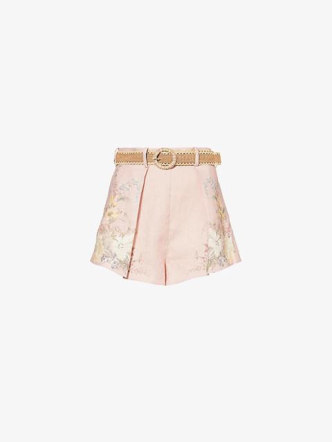 Waverly floral-print high-rise linen shorts