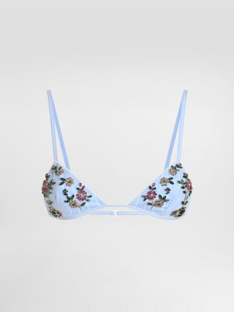 Dolce & Gabbana Striped poplin bra with embroidery