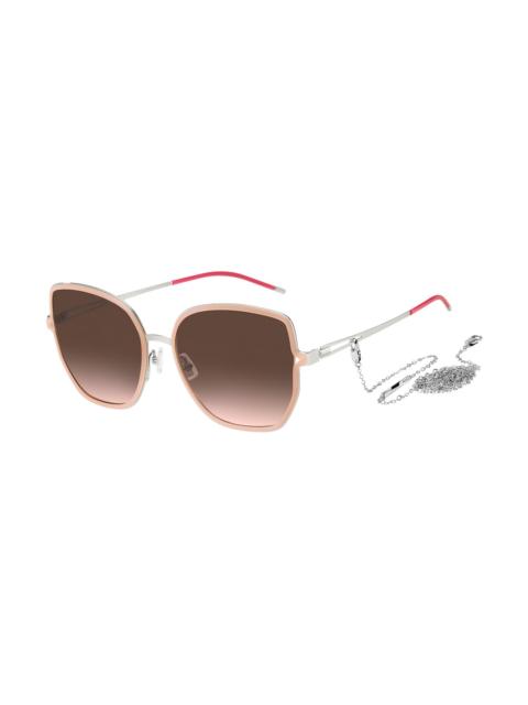 BOSS NUDE-FRAME SUNGLASSES WITH FORKED TEMPLES AND BRANDED CHAIN