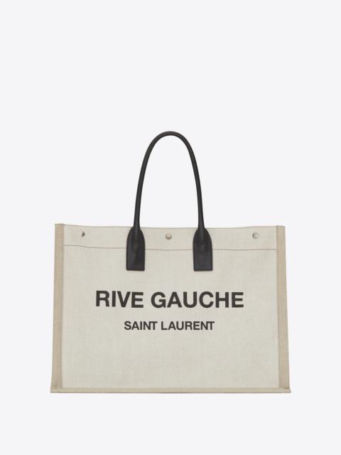 SAINT LAURENT rive gauche tote bag in linen and leather