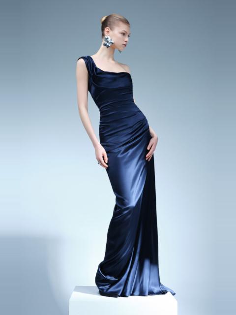 MARMAR HALIM One-Shoulder Silk-Satin Gown navy