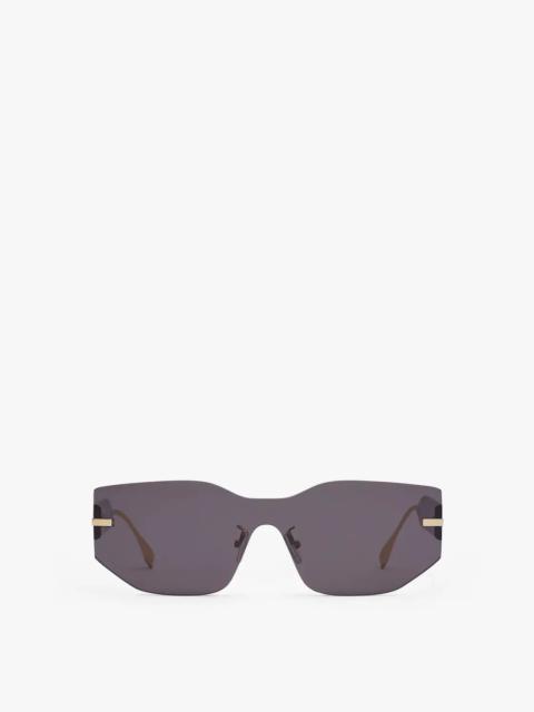 FENDI Rectangular Fendigraphy shield sunglasses inspired by the Hobo bag. Temples with in-line gold-colore