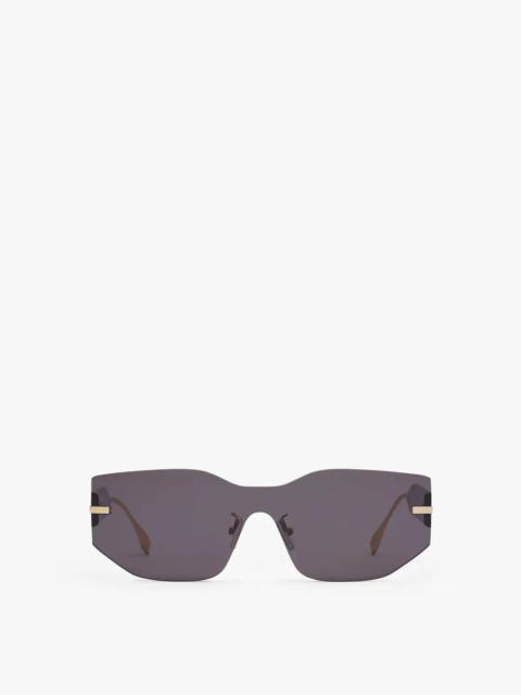 Rectangular Fendigraphy shield sunglasses inspired by the Hobo bag. Temples with in-line gold-colore