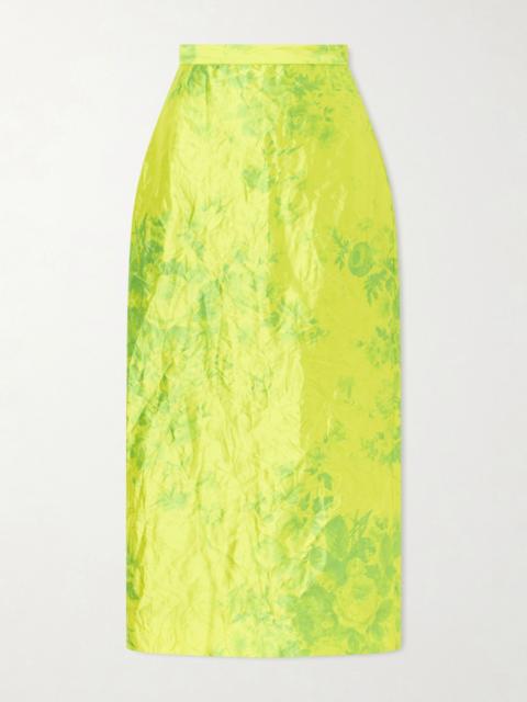 Erdem Floral-print crinkled-satin midi skirt Lime green