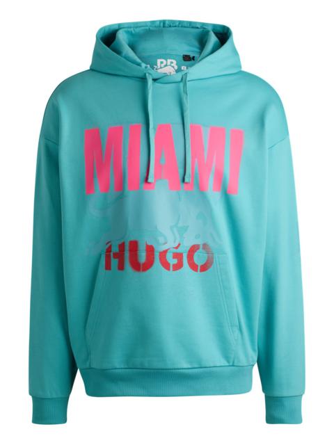 HUGO COTTON-TERRY HOODIE WITH MIAMI PRINT