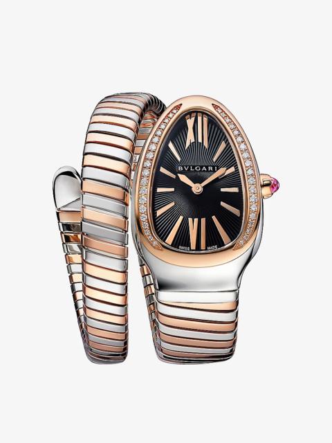 SP35BSPGD1TL Serpenti Tubogas 18ct rose-gold, stainless-steel and 0.298ct brilliant-cut diamond quar