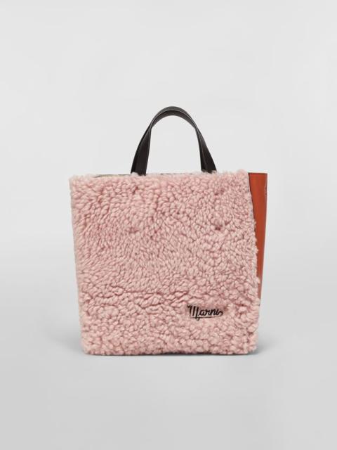 Marni MUSEO SOFT BAG IN SHEARLING AND CALFSKIN WITH EMBROIDERED LOGO