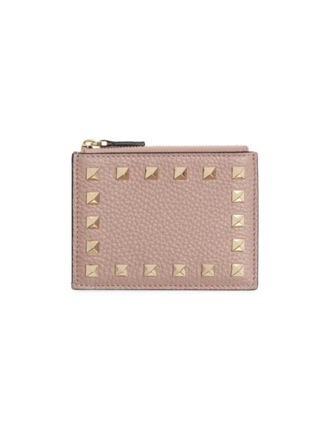 Valentino Women's Rockstud Grainy Calfskin Cardholder with Zipper - Poudre