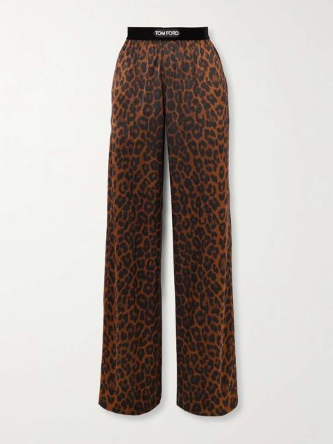 Jacquard-trimmed leopard-print silk-blend satin wide-leg pants